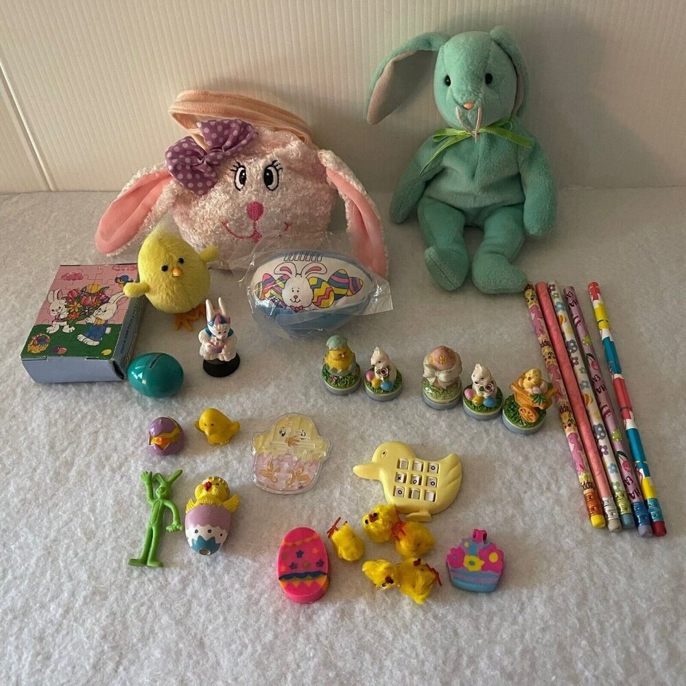 Easter Lot Basket Stuffers Junk Drawer Purse Hippity Bunny Pencils Puzzle Stamp